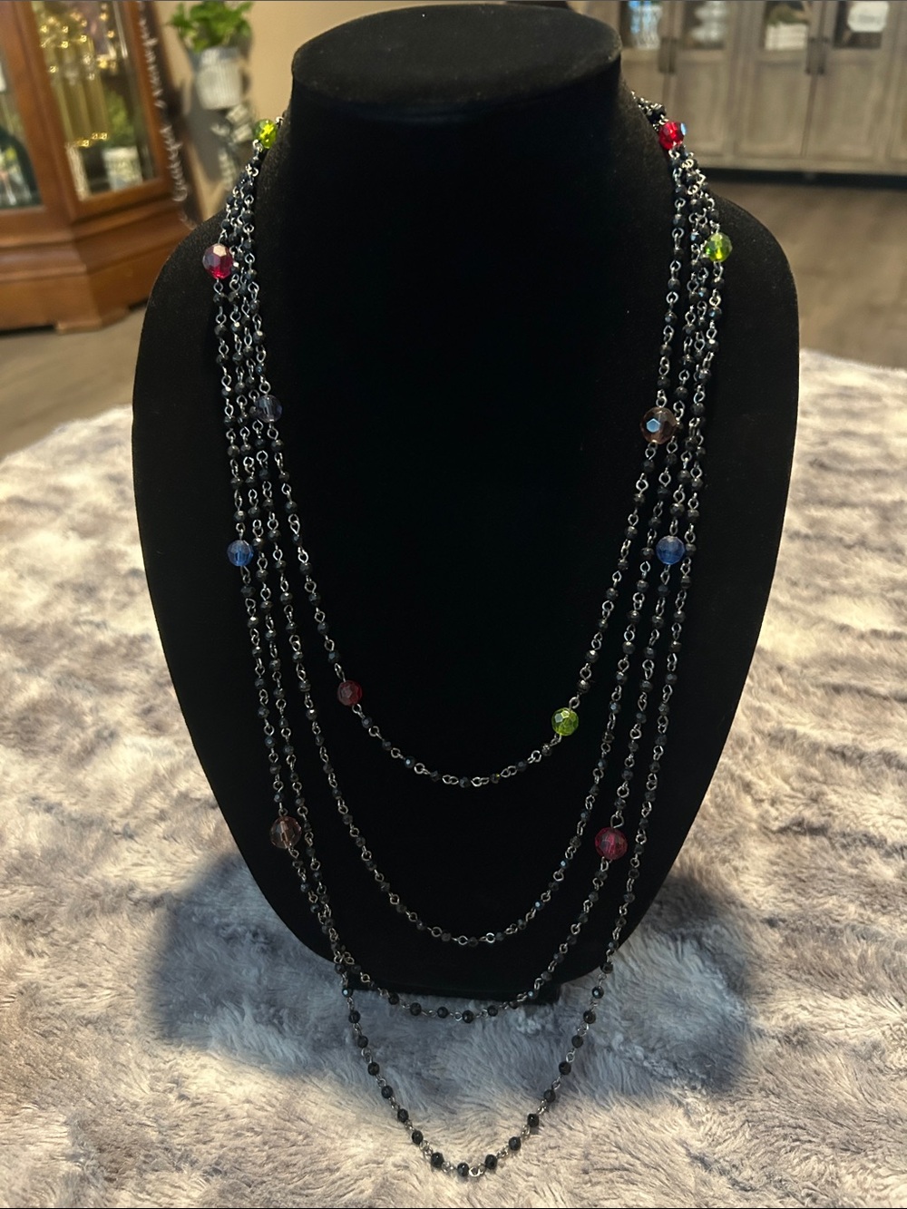 Lia Sophia Multi-Strand Black Chain Necklace with Colorful Beads